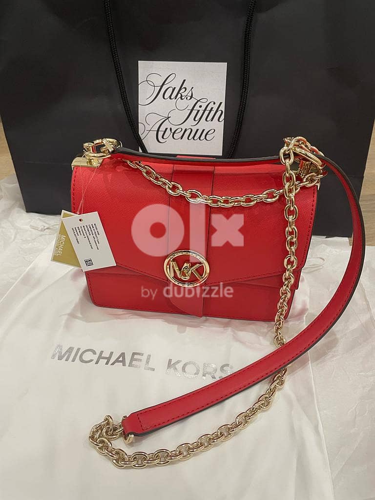 Michael Kors Greenwich Small Leather Convertible Crossbody Bag in Crimson  Red